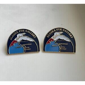 Vintage Alaska Fur Gallery Hat Lapel Enamel Pin--Lot of 2
